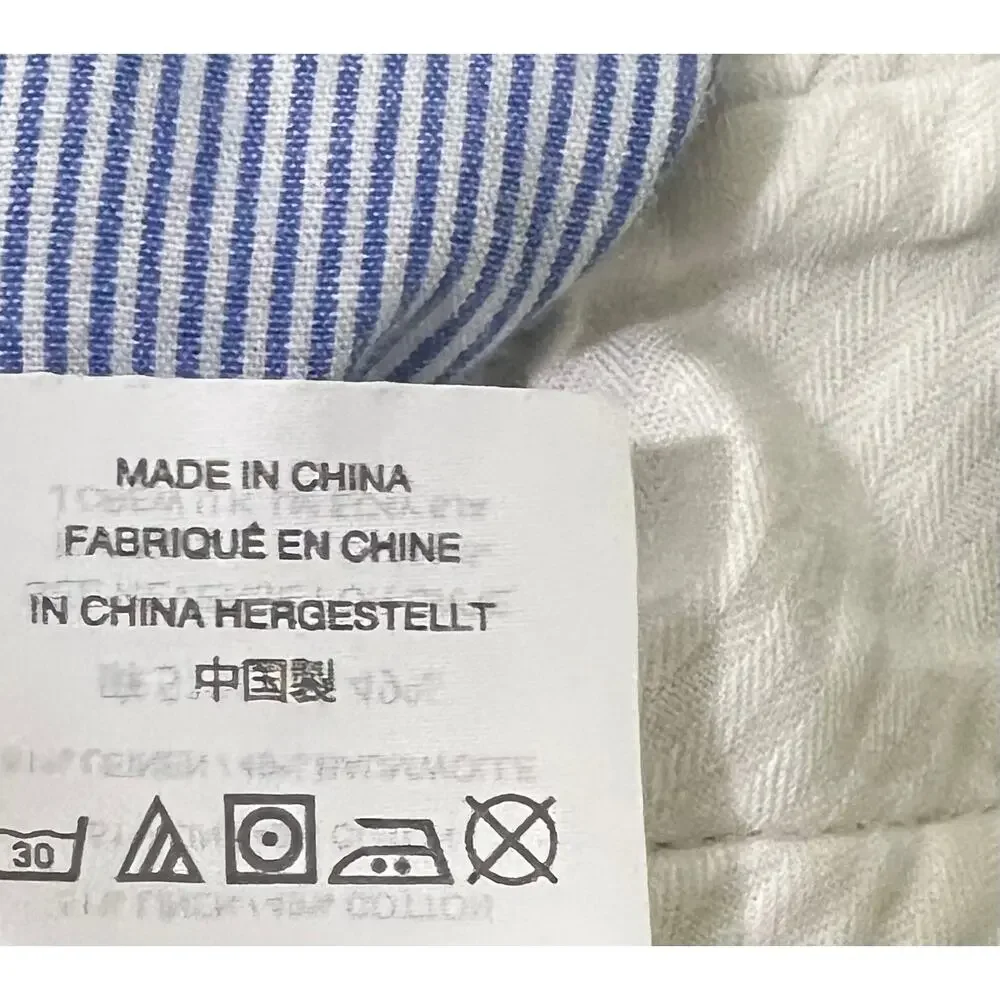 J.Crew Men's Chino Pants Bowery Blue White Ticking Stripe Linen Cotton Sz 34x34